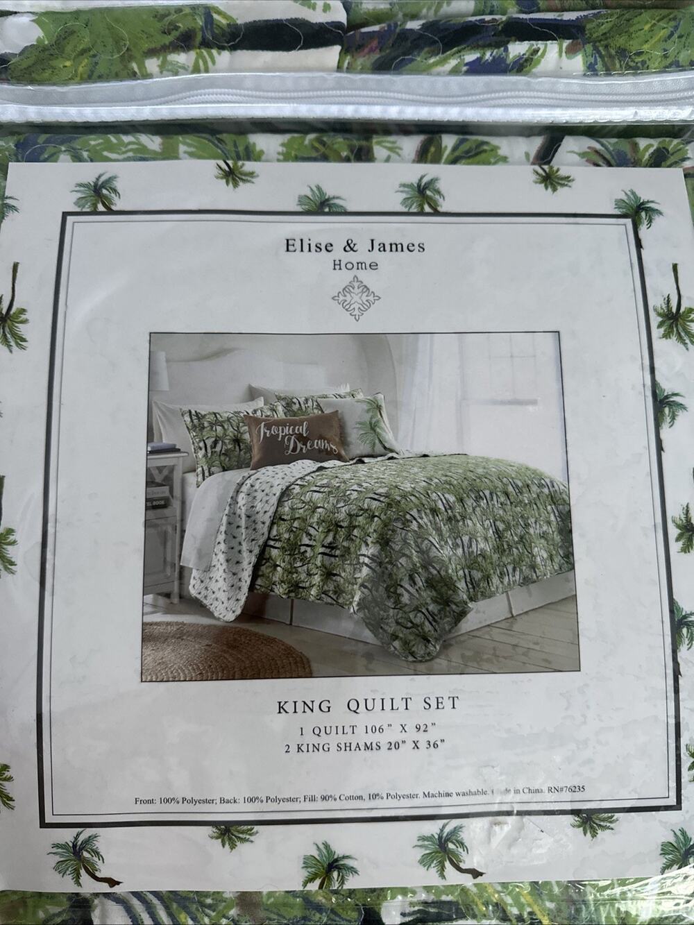 Elise & James Home King Quilt Shams Set Congo Jungle Palm Trees 106x92”